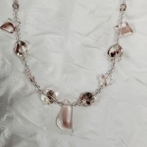 Blush Pink Glass Pendant Necklace with Beaded Accents - 18"
